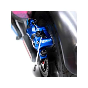 Pinza de freno Xtech HB-100 azul para Patinete Eléctrico mostrando detalle del robusto doble pistón hidráulico y su acabado anodizado.
