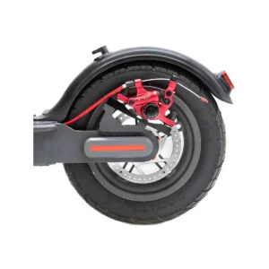 Pinza de freno Xtech HB-100 roja anodizada en vista lateral destacando el sistema híbrido para Patinete Eléctrico.