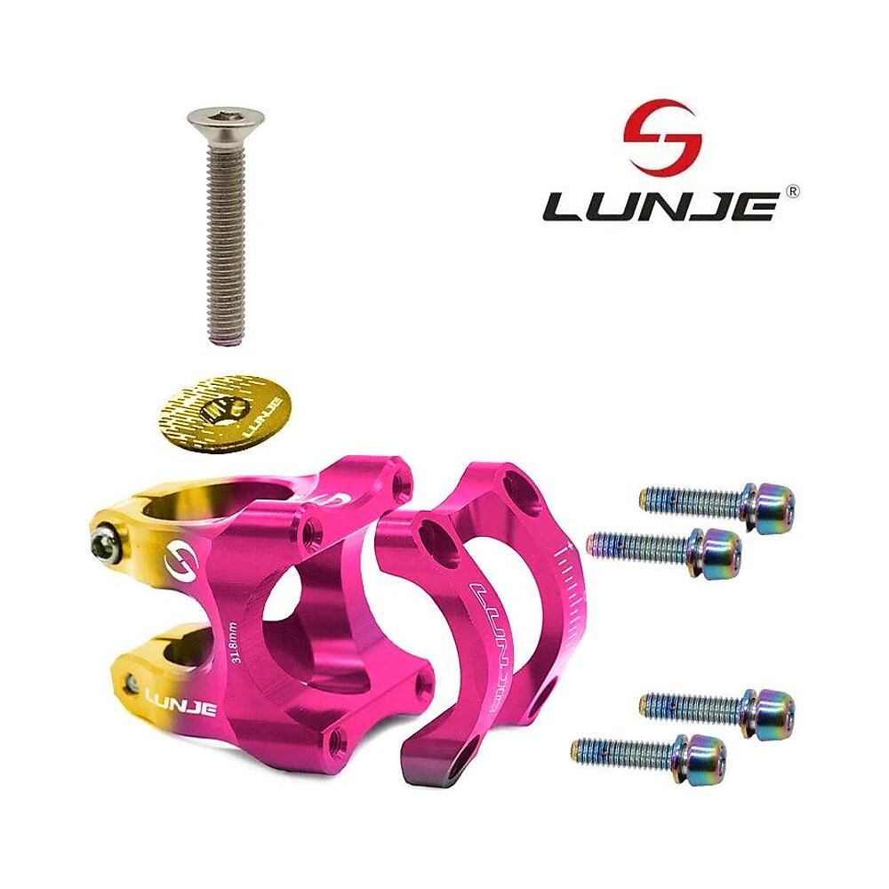 Potencia 31 8mm ewpm 003 dorado fucsia compatible con patinete y bicicleta: vista de cerca de los puntos de fijación.