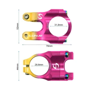 Potencia 31 8mm ewpm 003 dorado fucsia compatible con patinete y bicicleta: ángulo visual de proporciones y medidas.
