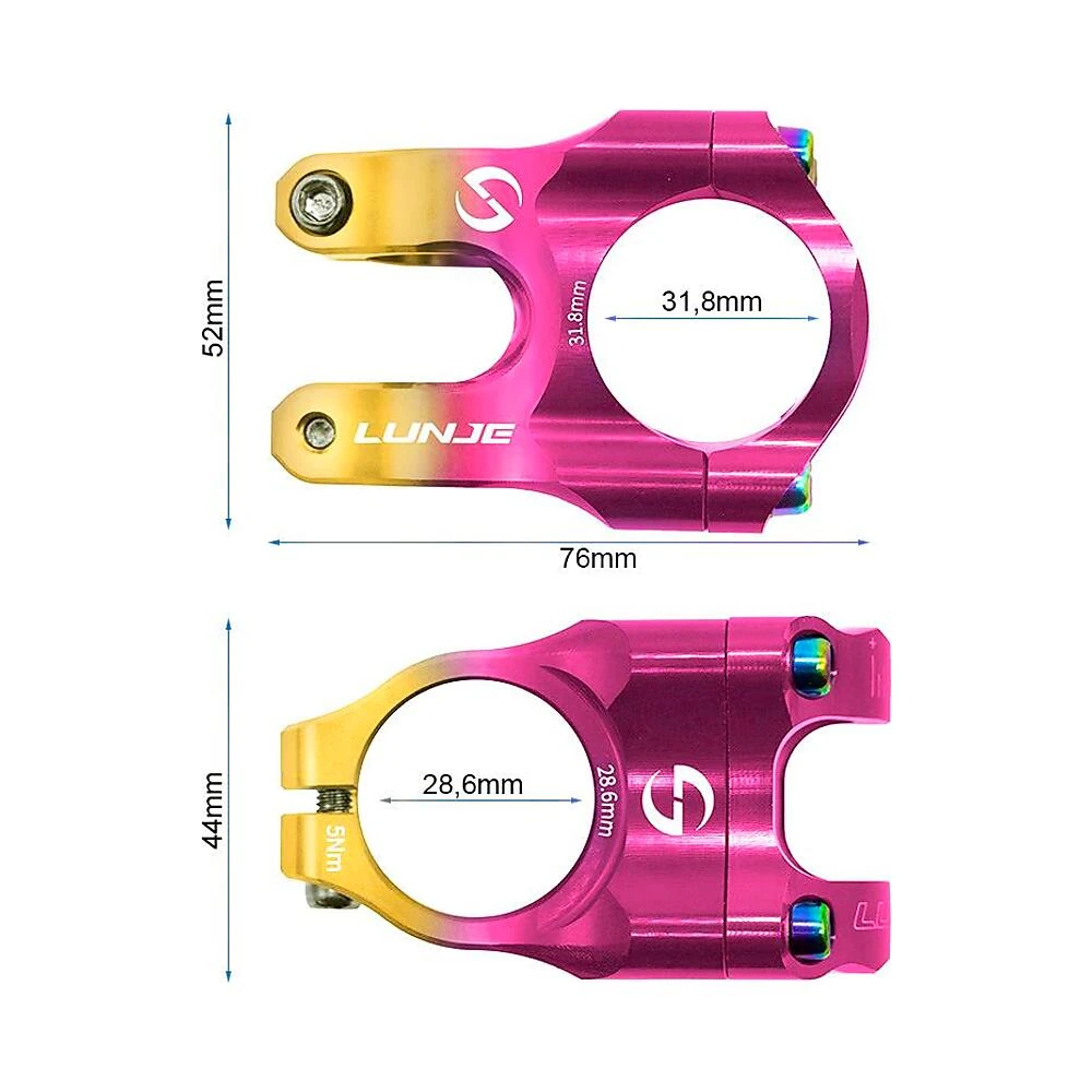Potencia 31 8mm ewpm 003 dorado fucsia compatible con patinete y bicicleta: ángulo visual de proporciones y medidas.