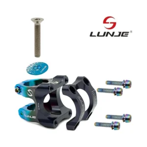 Potencia 31 8mm ewpm 003 negro azul compatible con patinete y bicicleta: enfoque constructivo demostrando su alta gama.