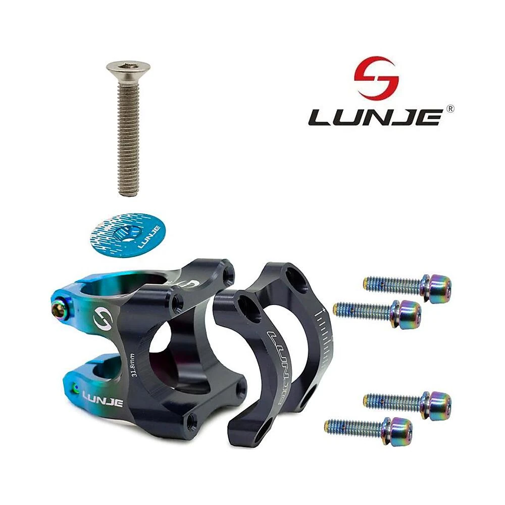Potencia 31 8mm ewpm 003 negro azul compatible con patinete y bicicleta: enfoque constructivo demostrando su alta gama.