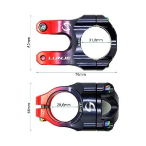 Potencia 31 8mm negro rojo compatible con patinete y bicicleta: enfoque constructivo de proporciones y medidas.