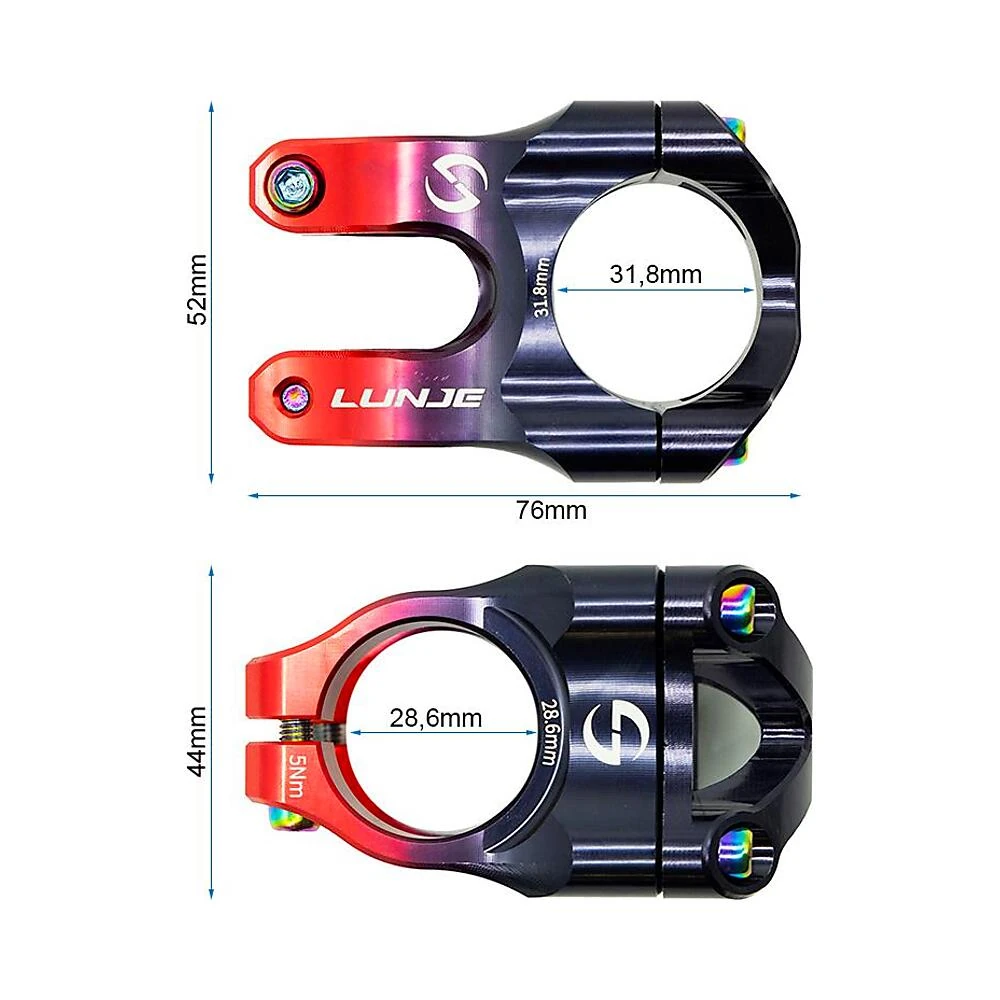Potencia 31 8mm negro rojo compatible con patinete y bicicleta: enfoque constructivo de proporciones y medidas.