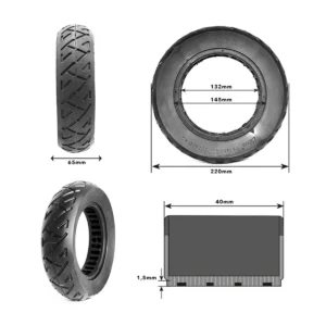 detalle técnico de la rueda maciza 10x2.5-6 cityroad bisel 44mm para patinete eléctrico, fabricada en material resistente que evita pinchazos y es compatible con modelos como xiaomi, en OmmviShop.