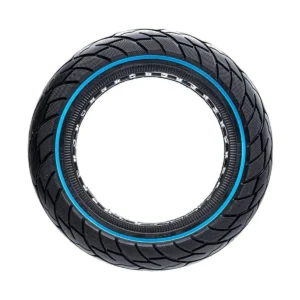 vista lateral de la rueda maciza 10x2.50 nedong línea azul bisel 44mm para patinete eléctrico, destacando su construcción resistente y mantenimiento minimalista, en OmmviShop.