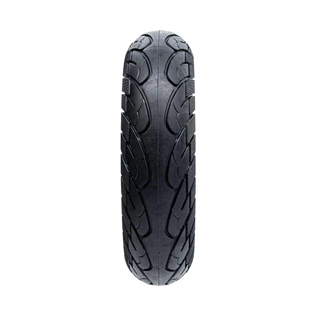 vista frontal de la rueda maciza 10x2.50 nedong línea roja bisel 44mm para patinete eléctrico, construida en material resistente y sin riesgo de pinchazos, en OmmviShop.