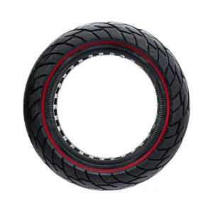 vista lateral de la rueda maciza 10x2.50 nedong línea roja bisel 44mm, ideal para patinete eléctrico, destacando su construcción resistente y sin riesgo de pinchazos, en OmmviShop.