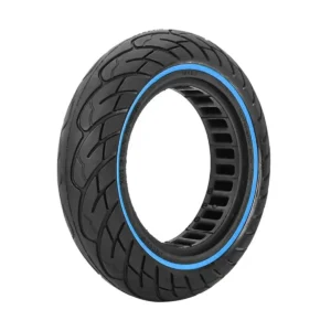 vista perspectiva de la rueda maciza 10x2.50 nedong línea azul bisel 34mm, diseñada para patinete eléctrico con material resistente y sin riesgo de pinchazos, en OmmviShop.