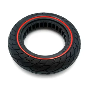 vista superior de la rueda maciza 10x2.50 nedong línea roja bisel 34mm para patinete eléctrico, construida en material resistente y sin riesgo de pinchazos, en OmmviShop.