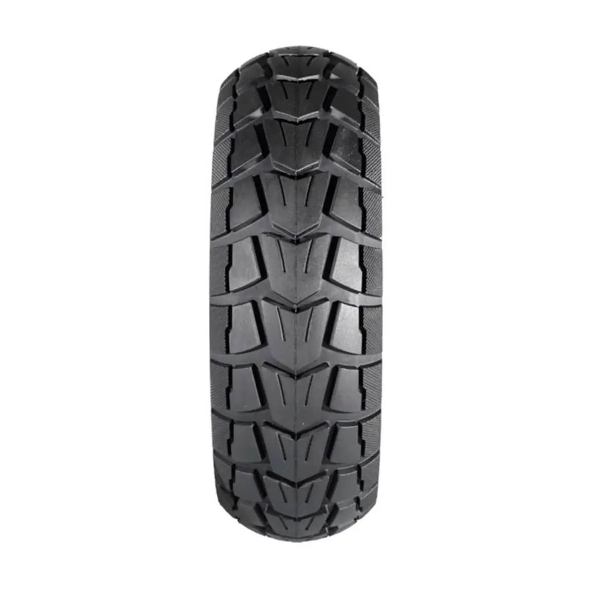 vista frontal de la rueda maciza 10x2.75-6.5 nedong offroad para patinete eléctrico, diseñada con material resistente para una durabilidad superior y sin riesgo de pinchazos, en OmmviShop.