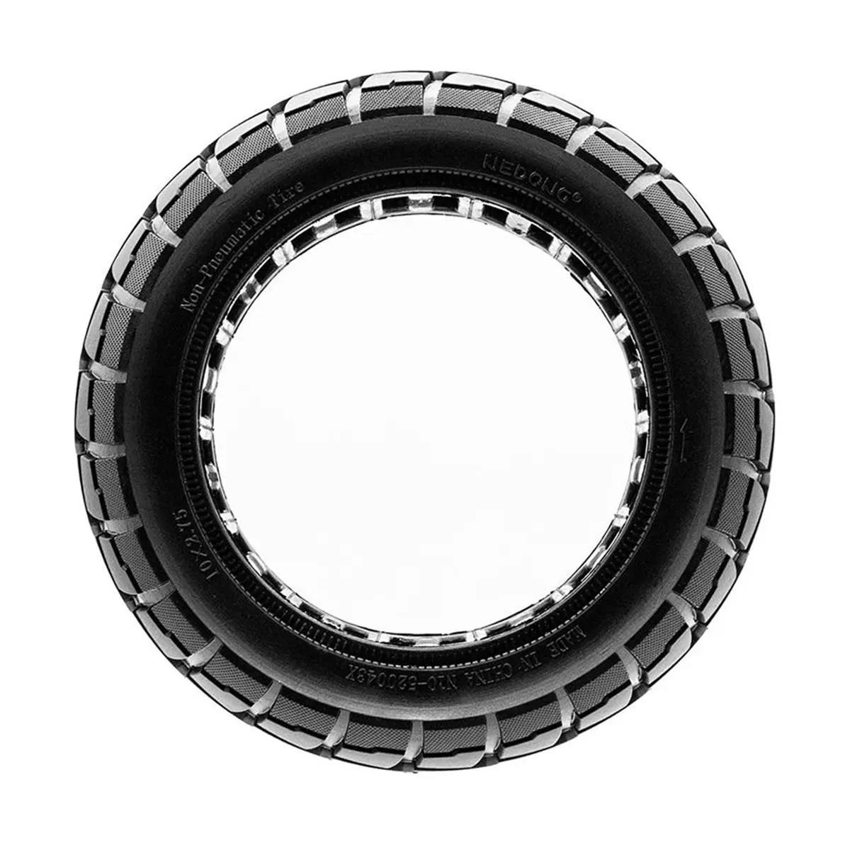 vista lateral de la rueda maciza 10x2.75-6.5 nedong offroad para patinete eléctrico, con construcción perforada que asegura durabilidad y evita pinchazos, en OmmviShop.