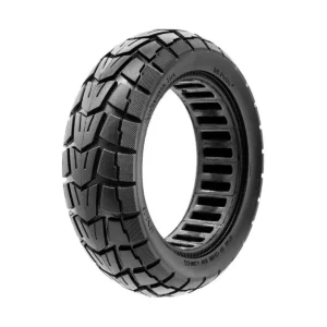 vista perspectiva de la rueda maciza 10x2.75-6.5 nedong offroad para patinete eléctrico, diseñada para durar y ofrecer tracción extrema sin riesgo de pinchazos, en OmmviShop.