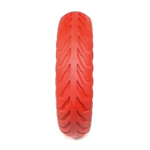 vista frontal de la rueda maciza 8.5x2 agujereada roja – resistencia antipinchazo para patinete eléctrico, fabricada en material duradero y compatible con modelos como Xiaomi, en OmmviShop.