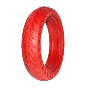 vista lateral de la rueda maciza 8.5x2 agujereada roja para patinete eléctrico, que ofrece resistencia antipinchazo y durabilidad, compatible con Xiaomi y Cecotec, en OmmviShop.