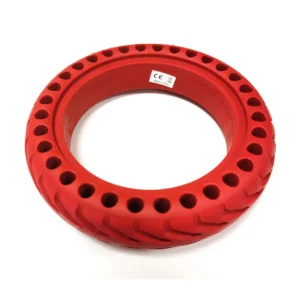 vista superior de la rueda maciza 8.5x2 agujereada roja resistencia antipinchazo para patinete eléctrico, ideal para modelos compatibles como xiaomi y cecotec, en OmmviShop.