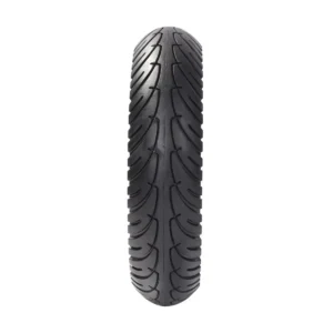 vista frontal de la rueda maciza 8.5x2 nedong línea amarilla para patinete eléctrico, construida en material resistente y sin riesgo de pinchazos, en OmmviShop.