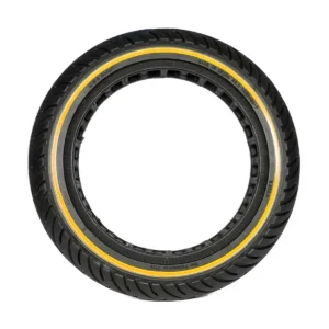 vista lateral de la rueda maciza 8.5x2 nedong línea amarilla para patinete eléctrico, diseñada con material resistente para una conducción continua y sin pinchazos, en OmmviShop.