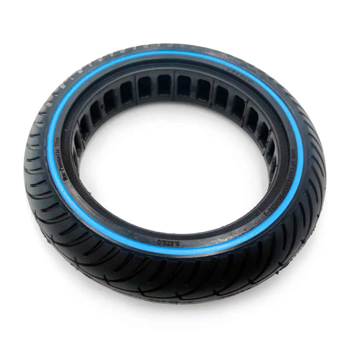 vista superior de la rueda maciza 8.5x2 nedong línea azul para patinete eléctrico, construida en material resistente y sin riesgo de pinchazos, en OmmviShop.