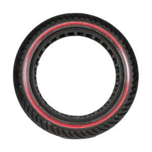 vista lateral de la rueda maciza 8.5x2 nedong en rojo para patinete eléctrico, con construcción perforada que garantiza durabilidad y evita pinchazos, en OmmviShop.