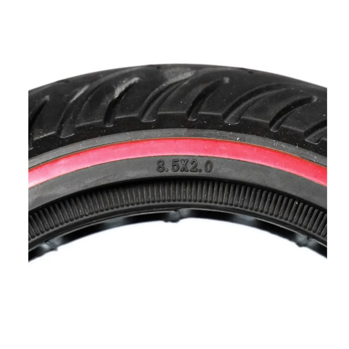 vista medidas de la rueda maciza 8.5x2 nedong en rojo para patinete eléctrico, construida en material resistente y sin riesgo de pinchazos, compatible con modelos xiaomi y Cecotec, en OmmviShop.