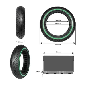 detalle del rueda maciza 8.5x2 nedong linea verde para patinete eléctrico, construida en material resistente y sin riesgo de pinchazos, en OmmviShop.