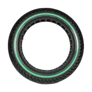 vista lateral de la rueda maciza 8.5x2 nedong línea verde para patinete eléctrico, con construcción resistente y sin riesgo de pinchazos, en OmmviShop.