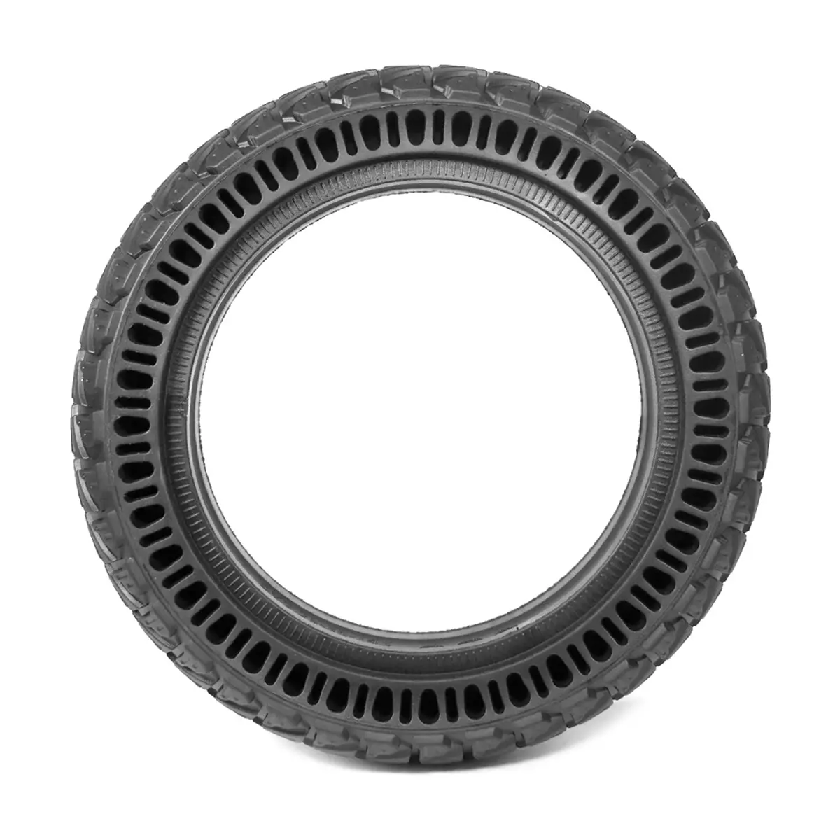 vista lateral de la rueda maciza 9x2.25 offroad con agarre extremo para patinete eléctrico, ofreciendo durabilidad y sin riesgo de pinchazos, en OmmviShop.