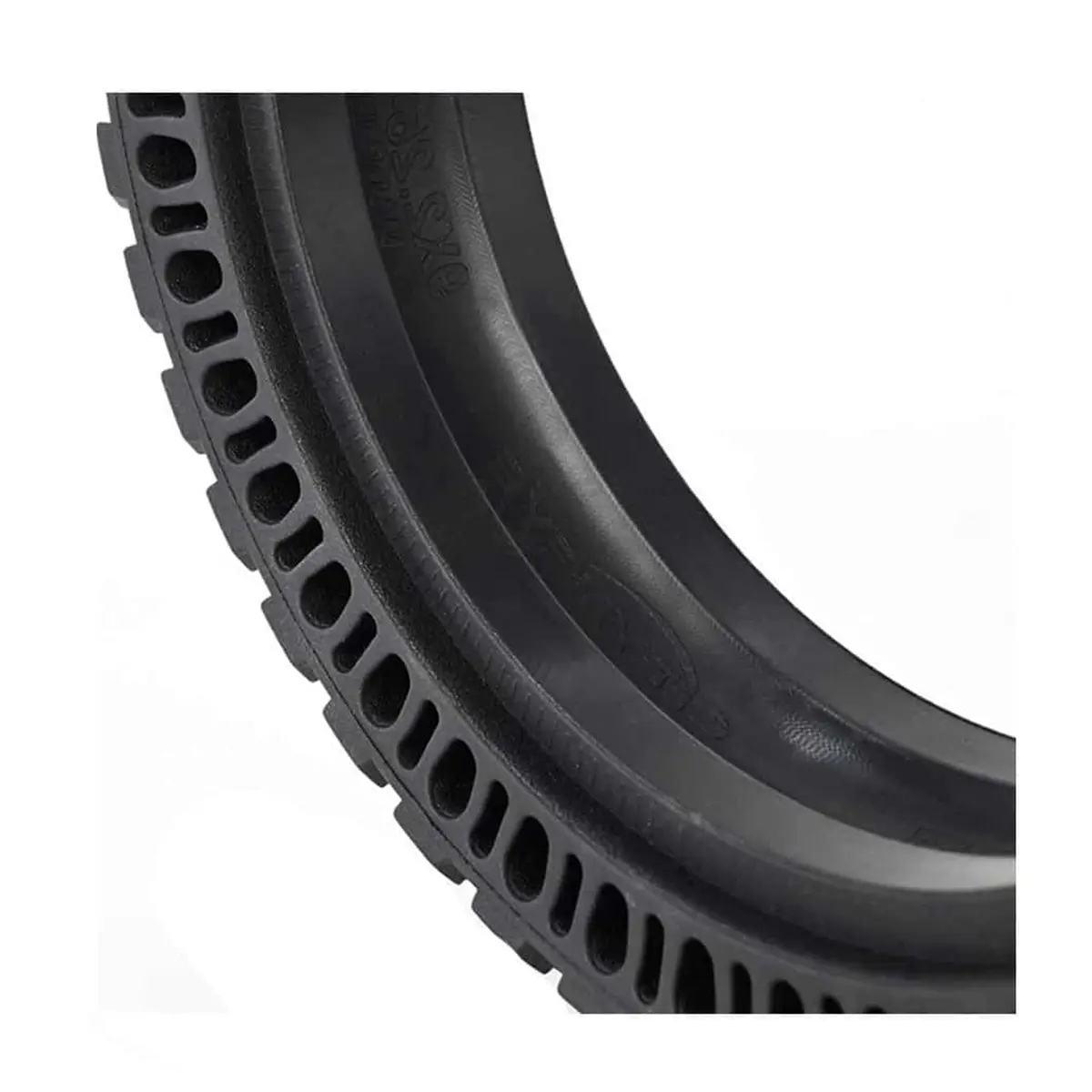 vista perfil de la rueda maciza 9x2.25 offroad para patinete eléctrico, diseñada con construcción perforada para mayor durabilidad y sin riesgo de pinchazos, en OmmviShop.
