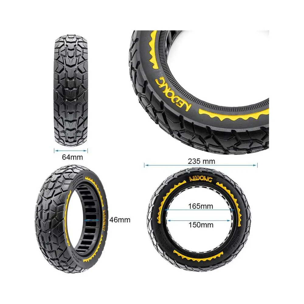 Rueda Maciza Offroad Ultraligera 10x2.5 B44 Amarilla para Patinete Nedong - medidas de la rueda