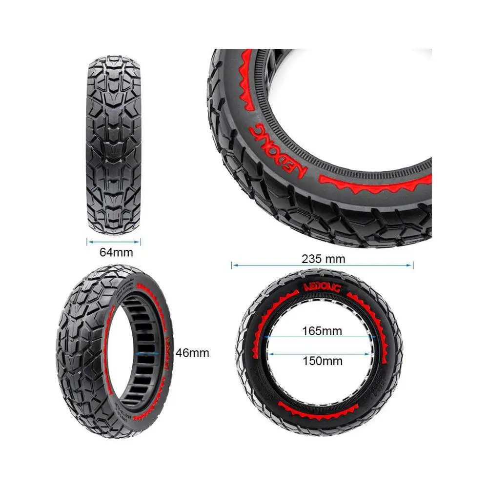 Rueda Maciza Offroad Ultraligera 10x2.5 B44 Roja para Patinete Nedong - medidas de la rueda
