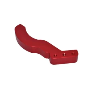 Soporte de Freno Rojo Anodizado Brillante visto desde arriba, diseñado específicamente para el Patinete Eléctrico ICe Q5, mostrando su precisión CNC y robustez estructural.