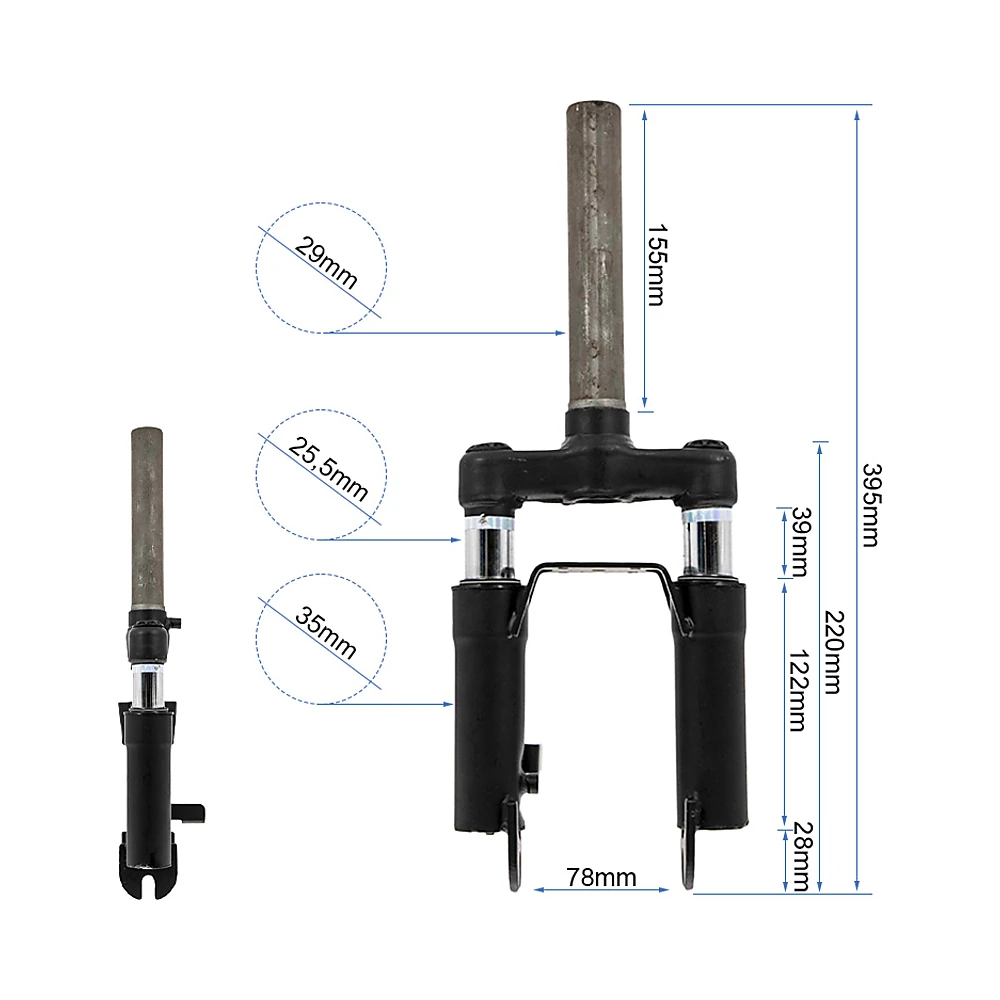 Suspension Delantera Para Patinete Electrico Smartgyro K2: cotas para un montaje preciso.