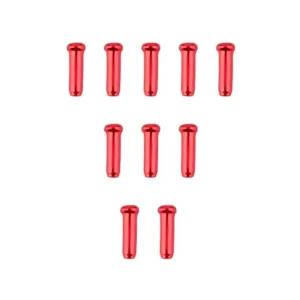 Pack completo de 10 terminales de freno en aluminio anodizado de color rojo brillante, ideal para personalizar y proteger el sistema de cables en tu Patinete Eléctrico.