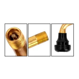Válvula tubeless curva PVR50 de 135° para patinete eléctrico, base de goma y rosca reforzada disponibles.