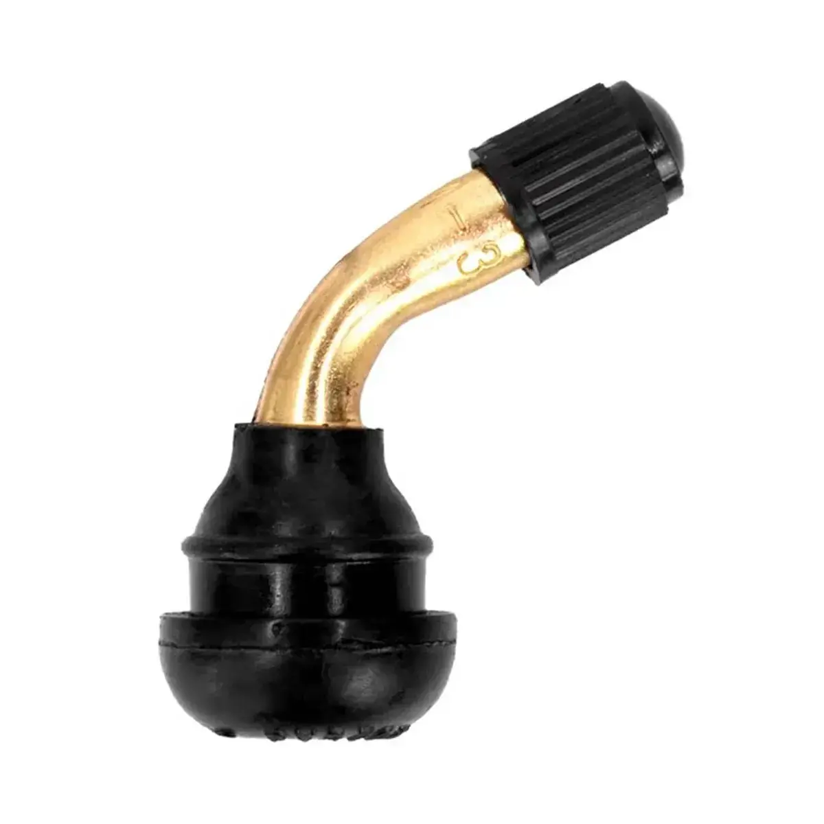 Válvula Tubeless Curva 135° PVR70 – Compatible con Ruedas de Patinete eléctrico, vista lateral muestra detalle y precisión de la pieza, en OmmviShop.
