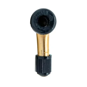 Válvula tubeless curva PVR40 de 90° para ruedas de patinete eléctrico, vista inferior con base reforzada.
