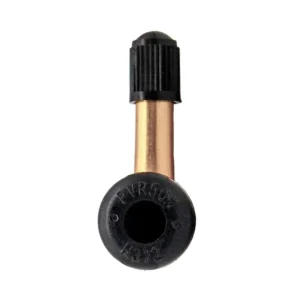 Base inferior de la válvula tubeless curva PVR50 de 90° para ruedas de patinete eléctrico, detalle técnico.