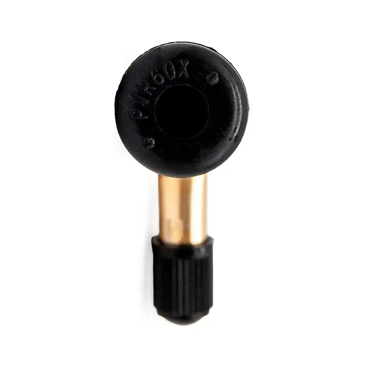 OMMVISHOP presenta válvula tubeless curva PVR60 de 90° para ruedas de patinete, vista inferior con base resistente.
