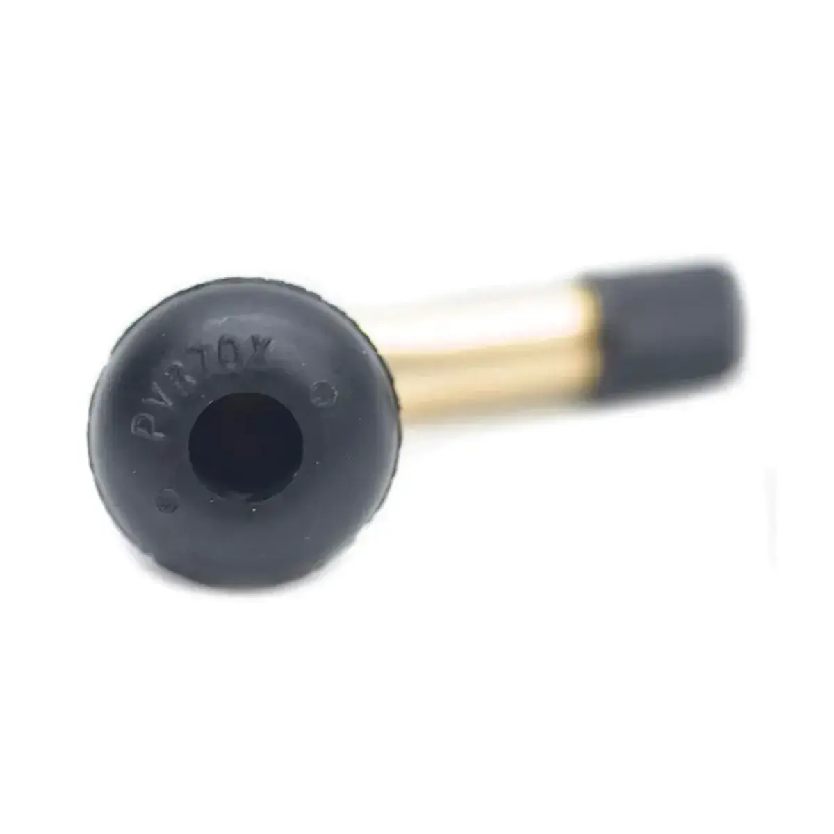 Válvula tubeless curva PVR70 de 90° para patinete eléctrico, base inferior con acabado reforzado.